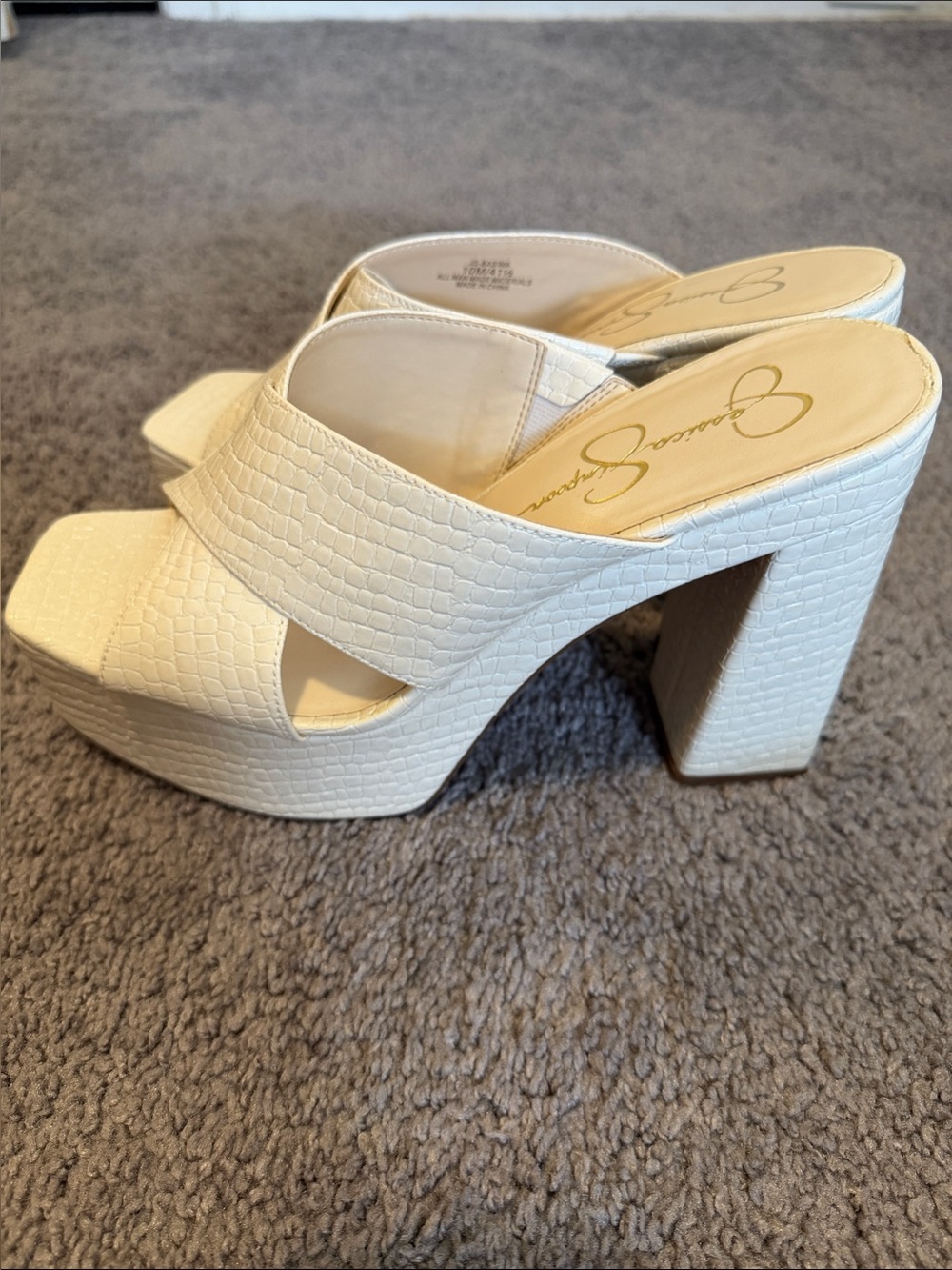 Jessica Simpson Ivory Croc-Embossed Crisscross Slide Mules - Picture 3 of 5